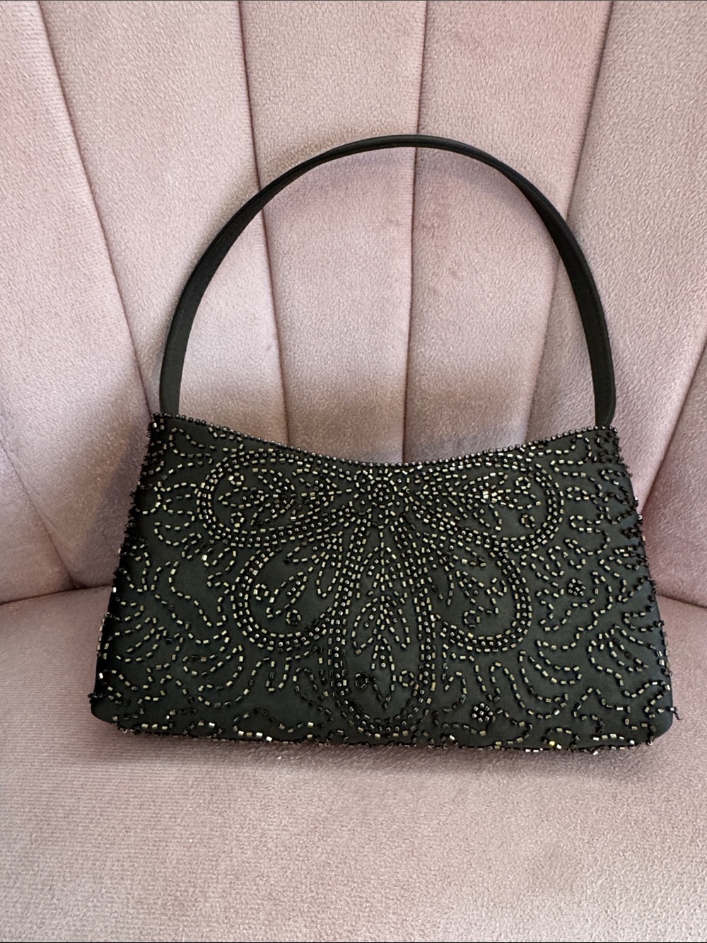 Dark Brown Beaded Evening Shoulder Bag